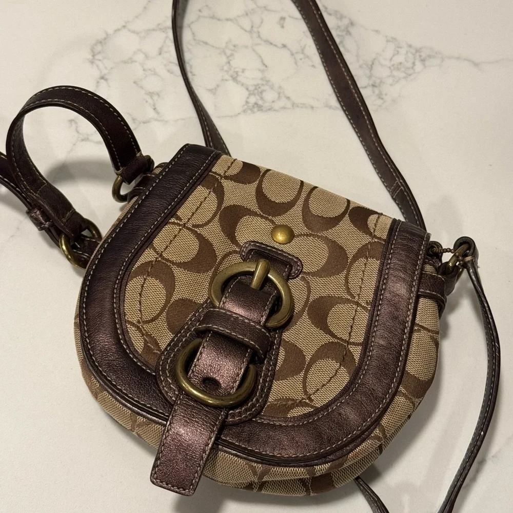 Coach Signature Brown and Tan Vintage Y2K Crossbody Bag - Picture 1 of 11